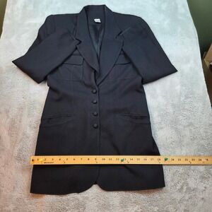 Vintage 100% Washed Silk Longline Button Front Blazer Womens 4 Black